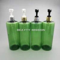 beauty mission 500ml 12pcs green pet lotion pump bottle empty shampoo cosmetic container with electrified aluminum dispenser