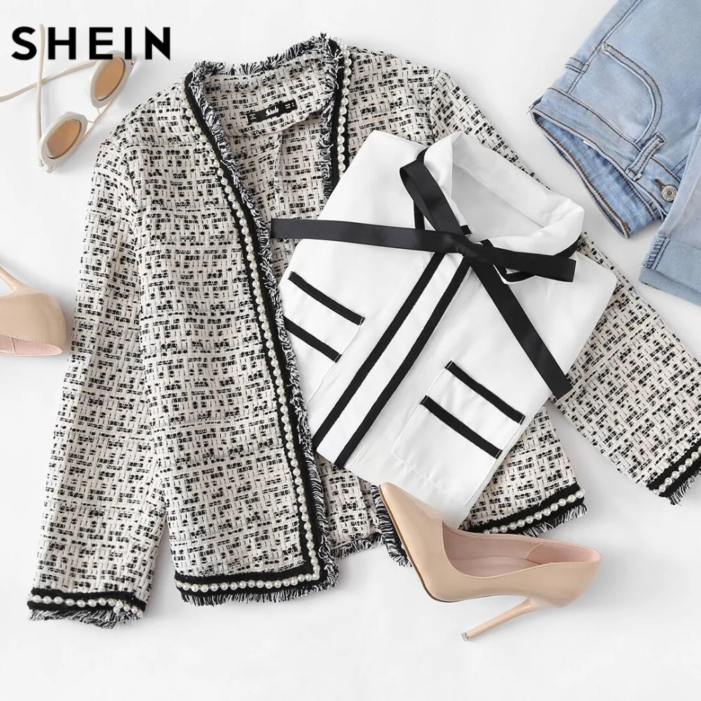 SHEIN Модный Блейзер С Бусинами Женский Осенний Элегантный Блейзер С Длинными Рукавами