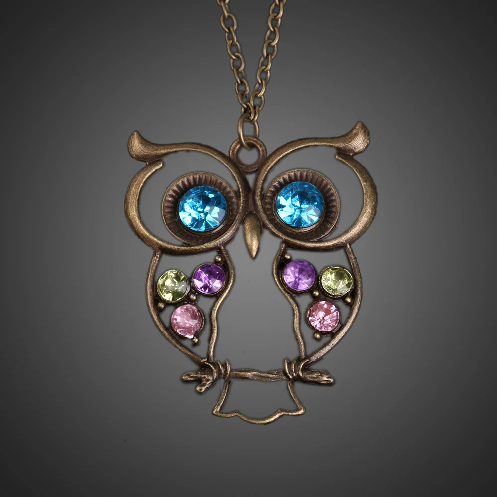 Модные Винтажные Ювелирные изделия со стразами и совой длинный кулон свитер