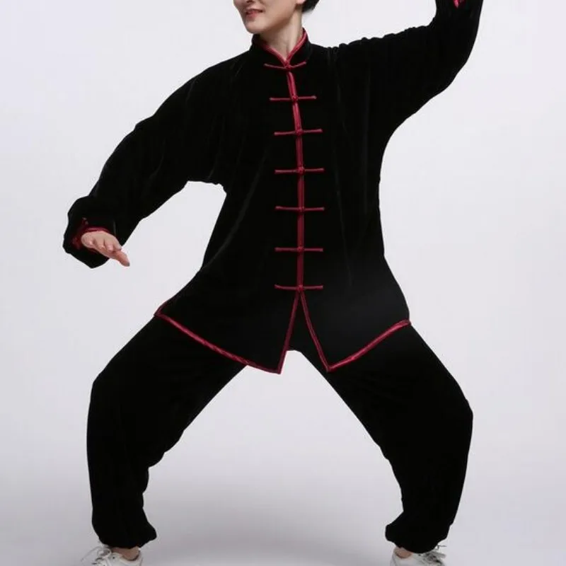 

Женские бархатные Вин Чун Кунг фу костюмы тай-цзи ушу костюм длинный рукав сплошной Цвет комплекты для боевых искусств для женщин размера п...