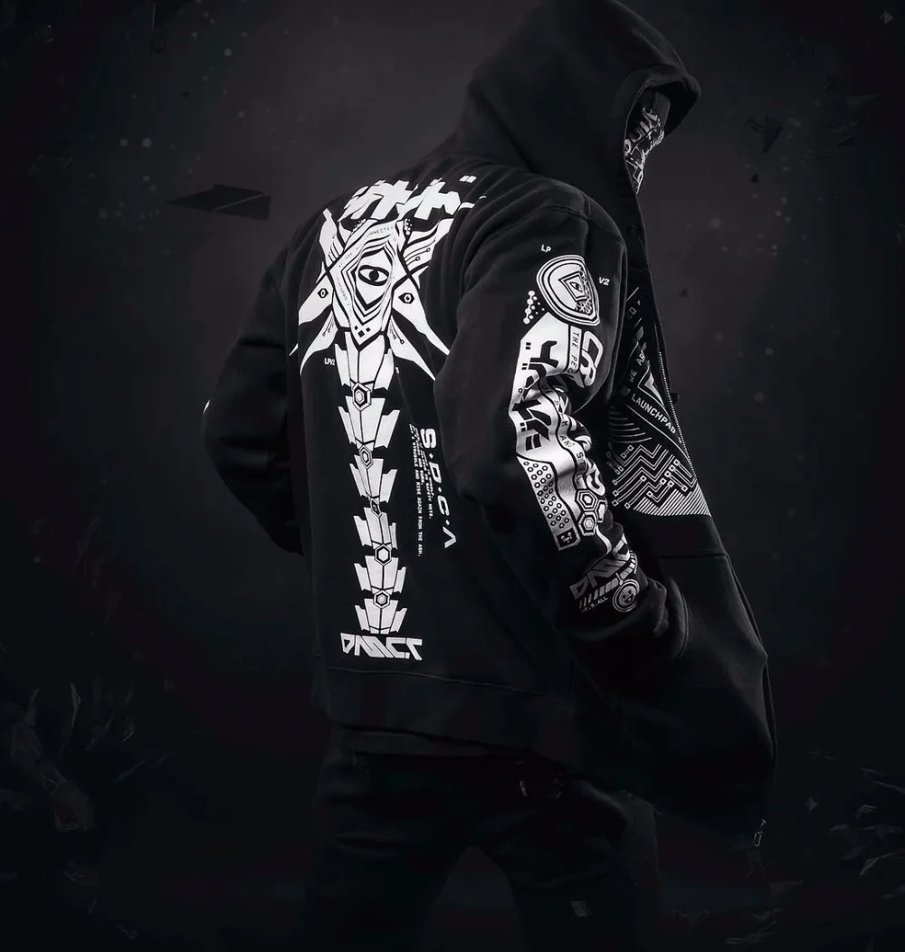 Male Spring Winter Japan Style Hip Hop Casual Sweatshirts Streetwear Japanese Embroidery Funny Cat Wave Printed Fleece Hoodies