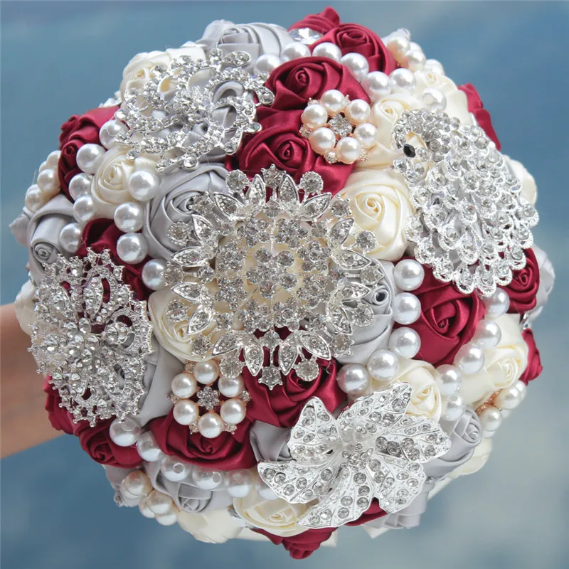 

Высококачественные искусственные цветы, шелковая Хрустальная атласная лента, Роза для свадебных церемоний, букет невесты W230