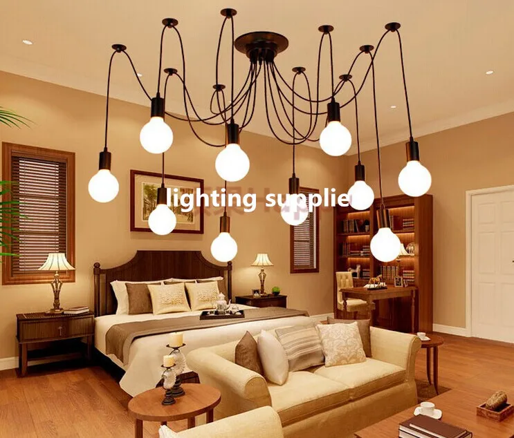 

Loft Antique Retro DIY E27 Art Black Spider Pendant Lights Vintage Adjustable Edison Pendant Lamp Industrial Fixture Lighting
