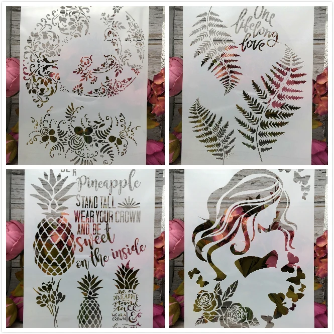 Новый 4 шт./компл. A4 Pinapple листья DIY трафареты для наслоения раскраска скрапбукинга