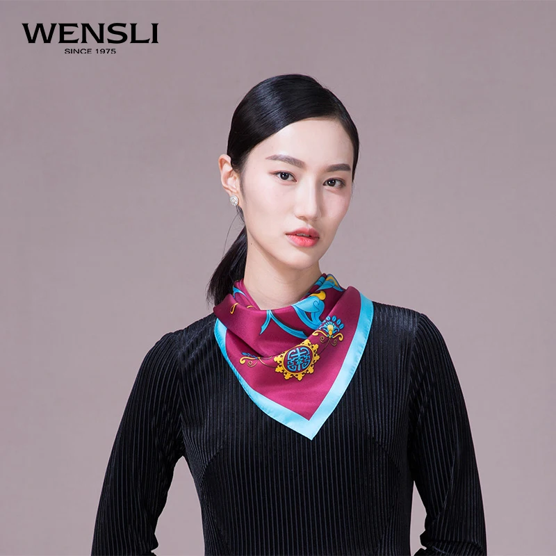 WENSLI Роскошные 100% Twill Шелковый шарф бандана Для женщин Дамы Голову шеи Средний