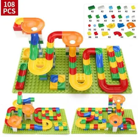 108pcs Without Box 54-248 шт мраморный трек бегать лабиринт мяч трек строительные блоки пластиковая воронка слайд большой размер кирпичи совместимый блок Duplos - Цвет: 108pcs Without Box