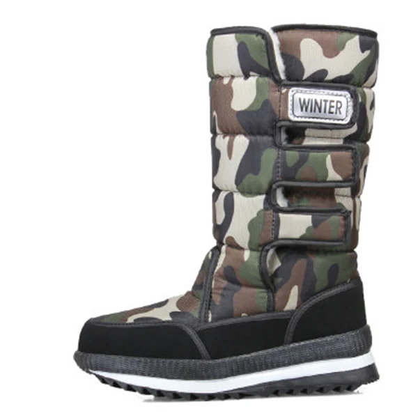 green camouflage Уличные теплые водонепроницаемые зимние сапоги; женская обувь на платформе с толстым плюшем; нескользящие высокие сапоги; зимняя обувь для походов, походов, лыж, путешествий, спорта - Color: green camouflage