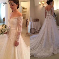 lace wedding dresses 2019 off the shoulder long sleeve appliques beading court train bridal dresses vestidos de noiva