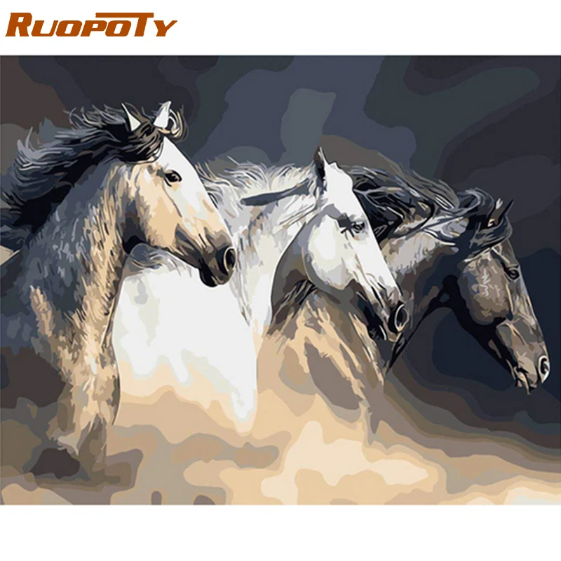 1749 RUOPOTY рамка лошадь Сделай Сам краска по номерам животные набор Раскраска по номерам настенная художественная картина Акриловая Краска на холсте домашний декор - Цвет: 1749