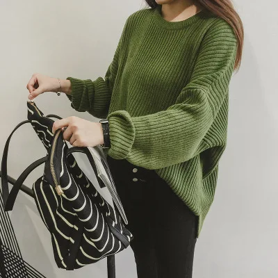 Missting autumn oversized sweater o-neck long-sleeve loose solid color women sweaters and pullovers (A5107) | Женская одежда