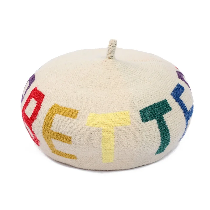 Женский осенне-зимний берет с цветными буквами | Аксессуары для одежды