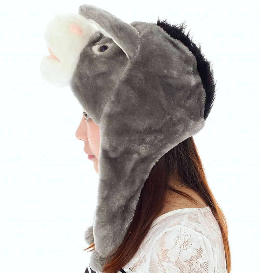 Doubchow классические милые плюшевые Серый Ослик Earflap животных шапка с ушками для взрослых подростков Детский подарок зима теплая шапочка Кепки