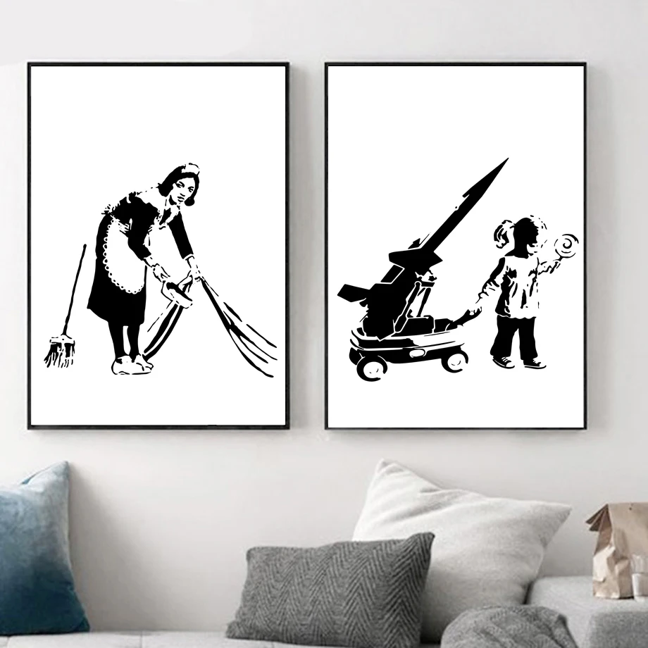 Banksy Graffiti Don Quixote Antiwar Girl Wall Art Canvas Painting Nordic Posters And Prints Pictures For Living Room Decor | Дом и сад