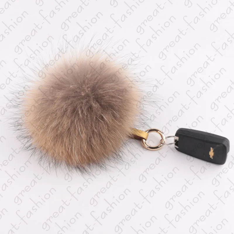 Высокое качество енота мех pom poms автомобильный брелок сумка кулон металлический