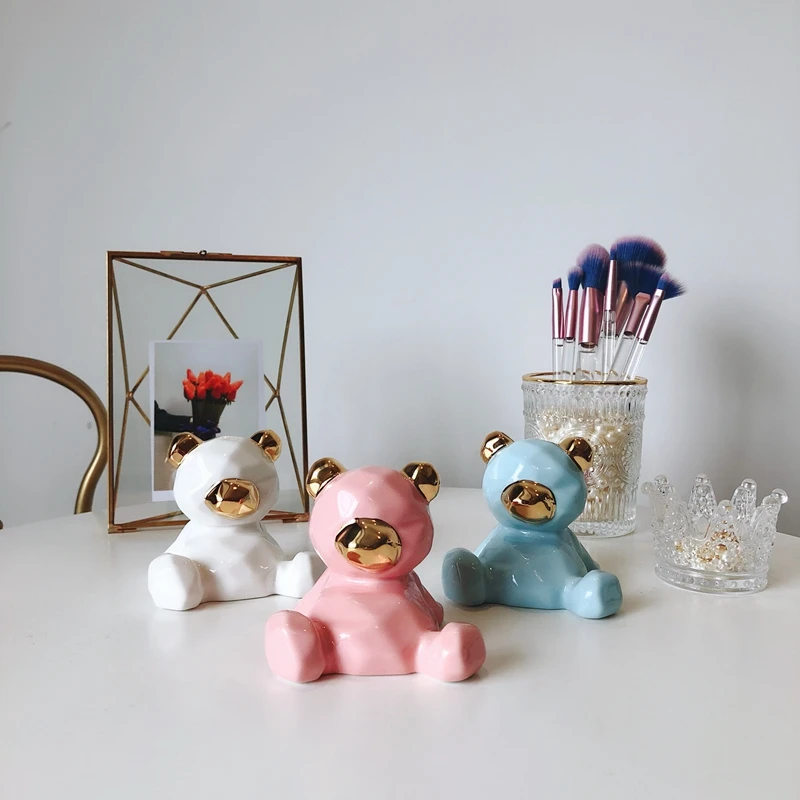 Розовое милое украшение с золотыми ушками и медведем свадебные подарки