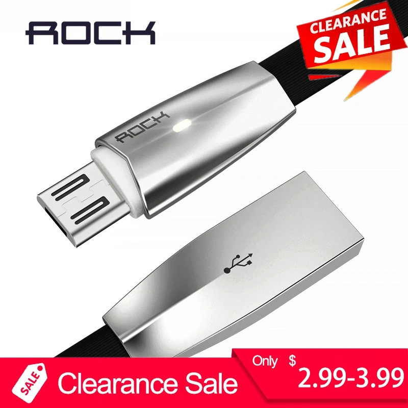 ROCK 2A 3D светодиодный светильник Micro USB кабель цинковый сплав светодиодный Кабель Microusb для samsung Htc кабель быстрой зарядки для Xiaomi huawei