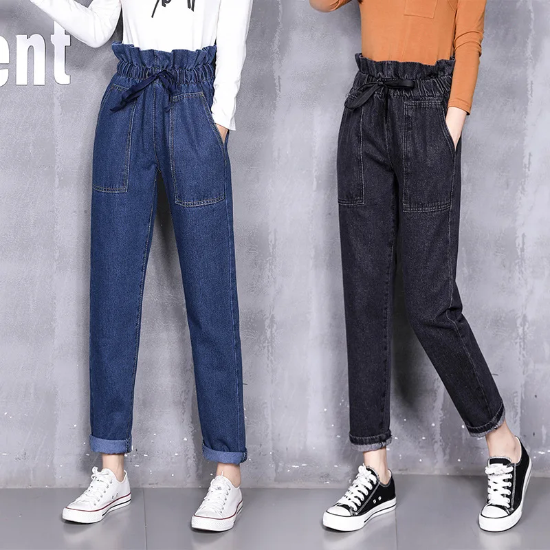 

The spring of 2019 the new elastic waist female street fashion students edge jeans trousers