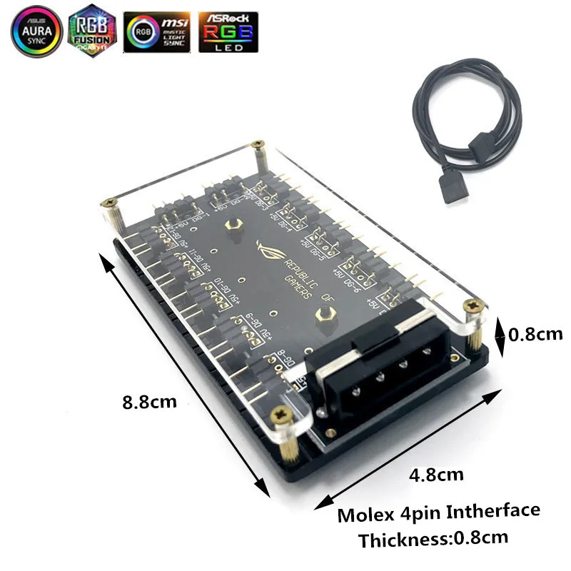 ASUS AURA SYNC 5V 3-pin коробка передач с концентратор Интерфейс сплиттер 3Pin вентилятор для материнской платы с Питание Порты и разъёмы Molex 4P или SATA