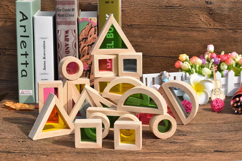 Деревянные радужные блоки 24 шт. геометрические сборочные деревянные игрушки для