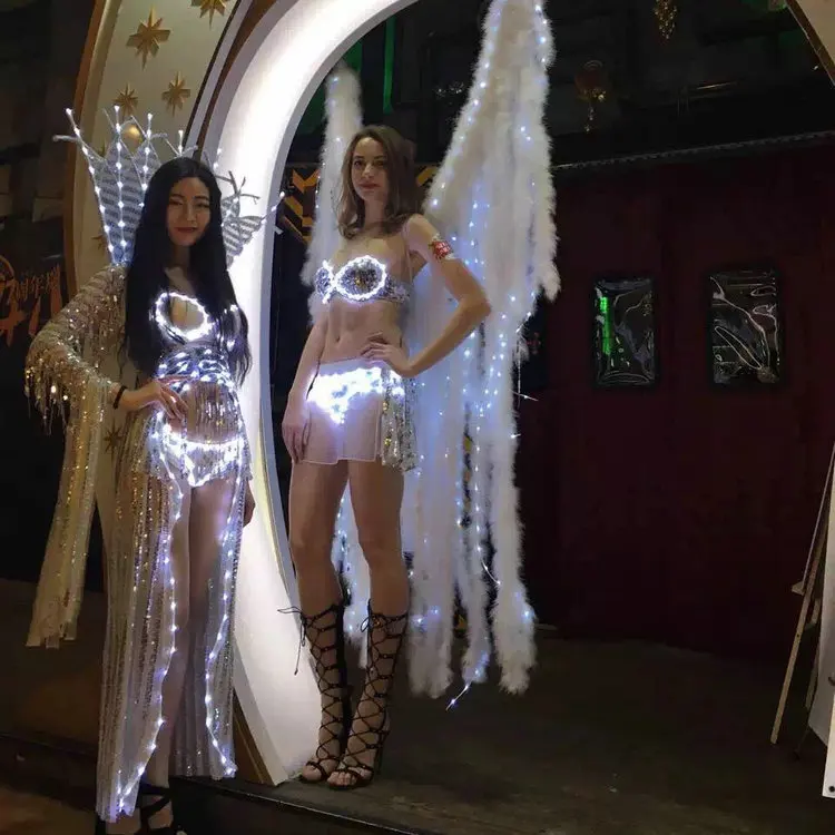 Модные женские светящиеся костюмы для бальных танцев со светодиодной