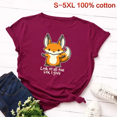 wine red SINGRAIN размера плюс Лисичка женская футболка S-5XL милые Мультяшные футболки Harajuku базовые Топы с надписями Повседневная летняя футболка с животным принтом - Цвет: wine red