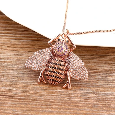 With Link-Rose Gold Модное золотое ожерелье в виде пчелы для женщин, Европейский и американский стиль, простой кубический цирконий, имитация животного, подвеска, колье, колье, хорошее ювелирное изделие - Окраска металла: With Link-Rose Gold
