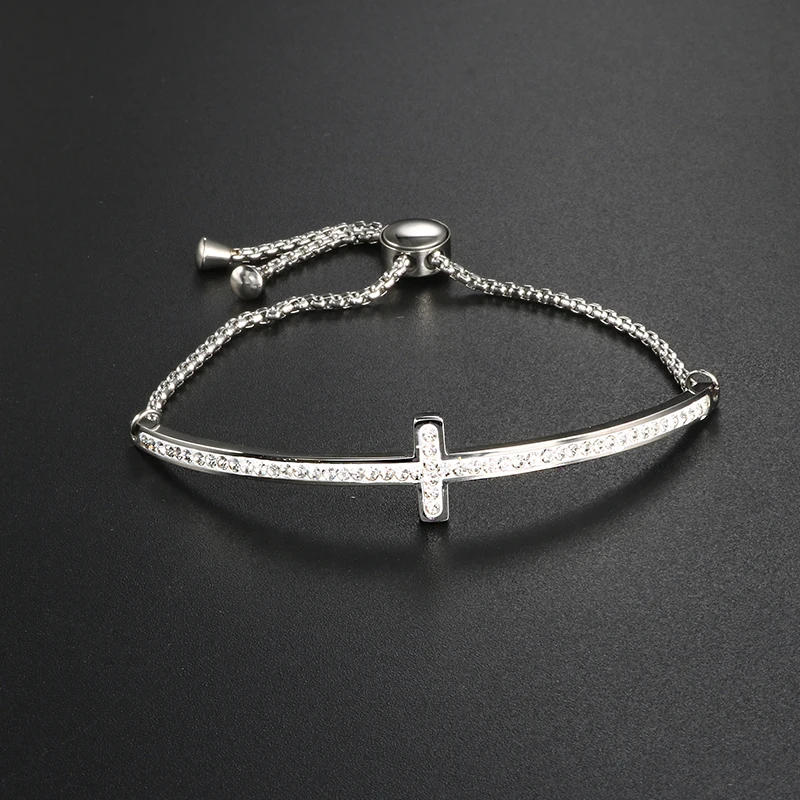 Trendy Gold Color Charming Chain Bangle Bracelet for Woman Man Metal Cross CZ Charming Wristband Luxury Brand Jewellery Gift