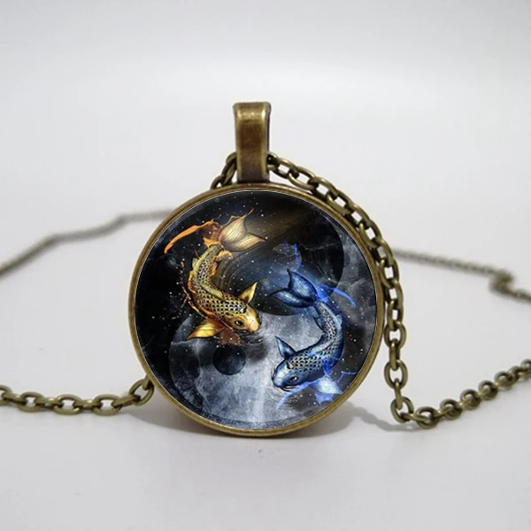 Ожерелье Ying and Yang фото тибетский серебряный Кабошон стеклянная подвеска цепочка