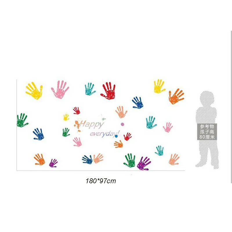 

Colorful Children Handprint Stickers Bedroom Bedside Living Room Background Decorative Wallpaper PVC Wall Stickers Kids Room