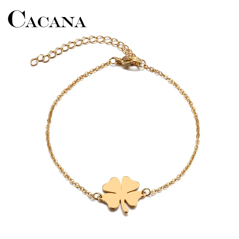 Женский и мужской браслет CACANA Clover золотистого серебристого цвета из нержавеющей