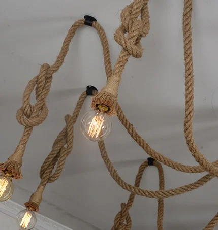 Люстра из пеньковой веревки Античная классическая Регулируемая потолочная
