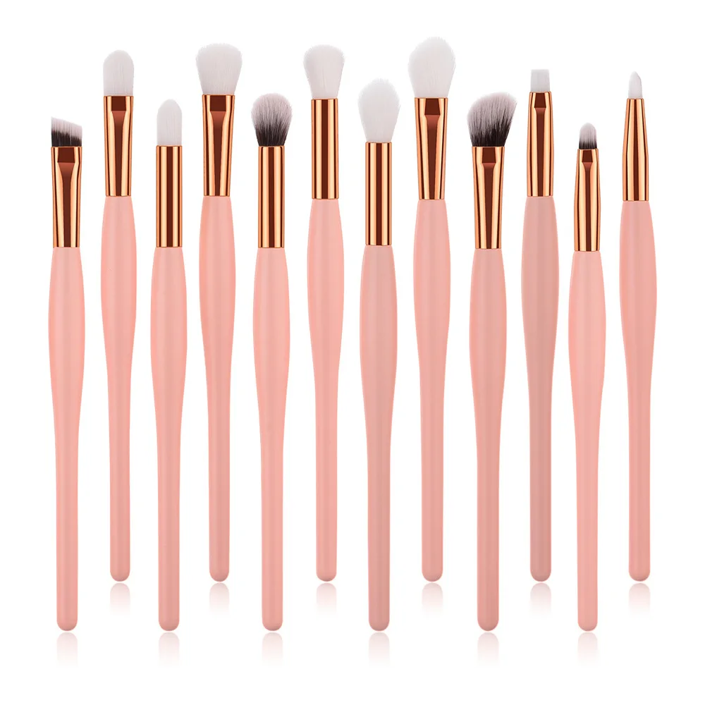 

12pcs Pro Soft Synthetic Makeup Brushes High Quality Pink Powder Eyeshadow Flat Top Blending Set Brushes for make up Xmas Gifts