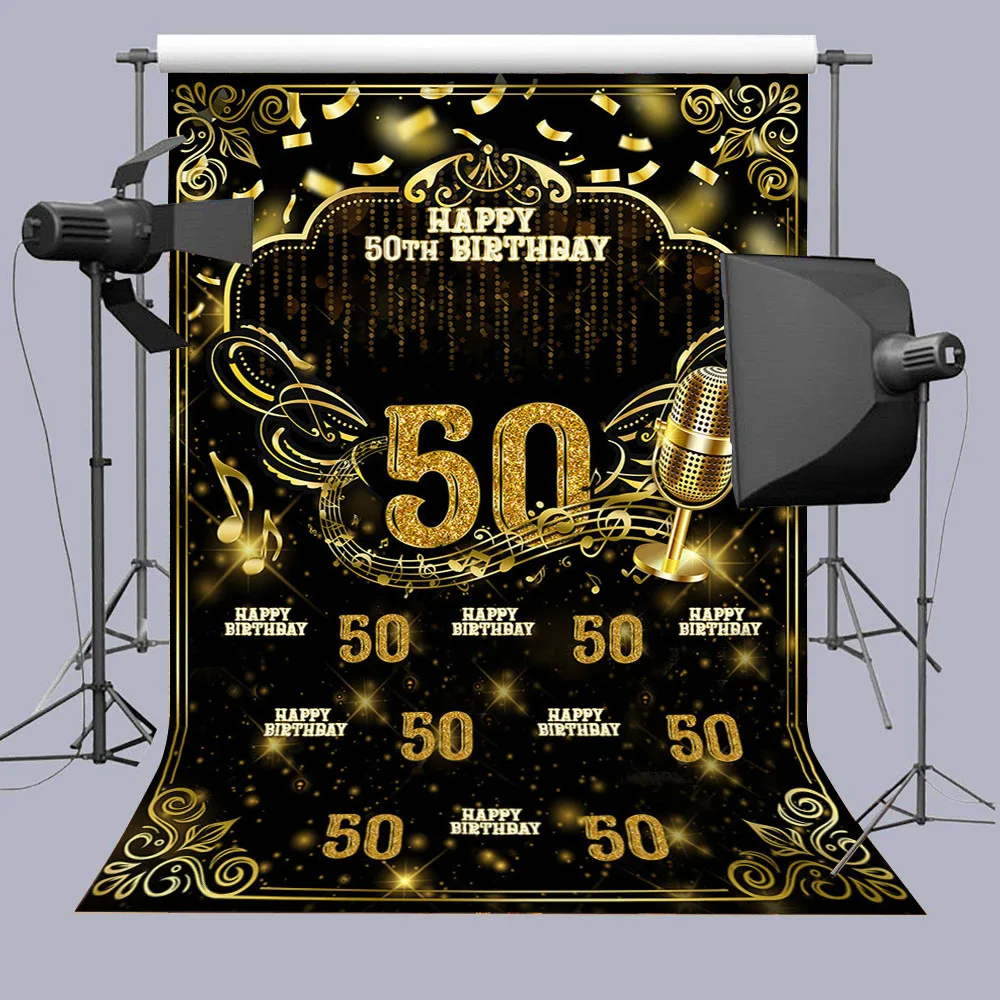 5x7ft черный и золотой боке музыкальная тематика фотофоны пятидесятый 50-й счастливый декор для вечеринки в честь Дня Рождения виниловый фото-фон