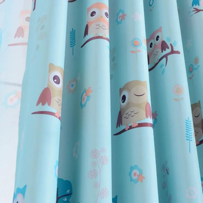 Голубые и желтые шторы с принтом совы для детей тканевые прозрачные тюлевые