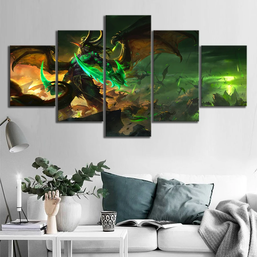 

5 Piece Video Game WOW Warcraft DOTA 2 Painting Poster Decorative Mural Art Room Wall Decor Canvas Painting Wholesale