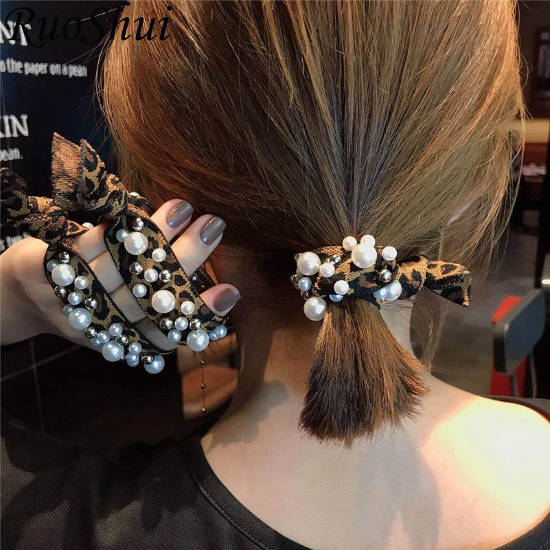 Новинка корейские женские жемчужные леопардовые эластичные резинки для волос