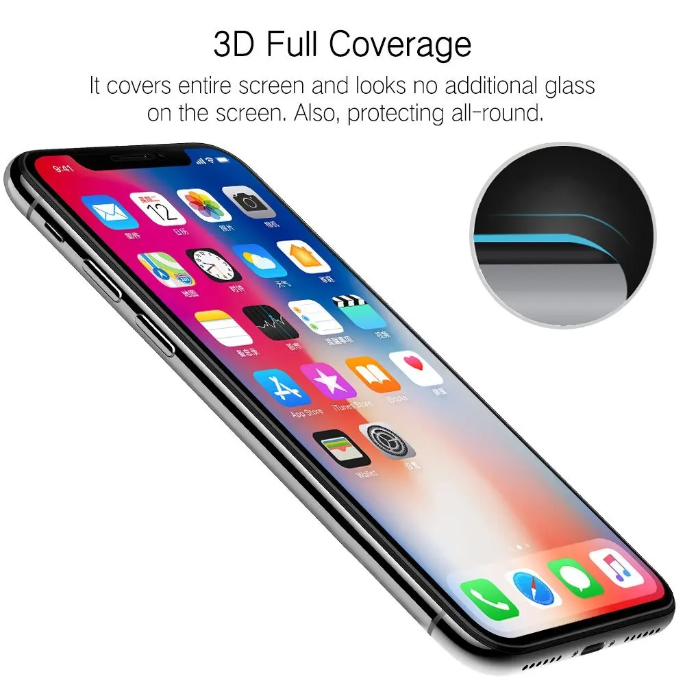 3D закаленное стекло для Apple iPhone X защитная пленка экрана полное покрытие защиты