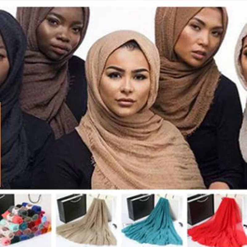 

Новинка 2018, Модный Зимний Теплый Женский хиджаб, роскошная брендовая бандана, цветная хлопковая шаль, раздавленное полотенце