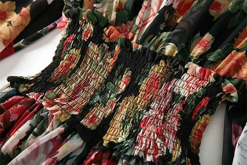 Женское Макси платье высокого качества с длинными рукавами и оборками принтом