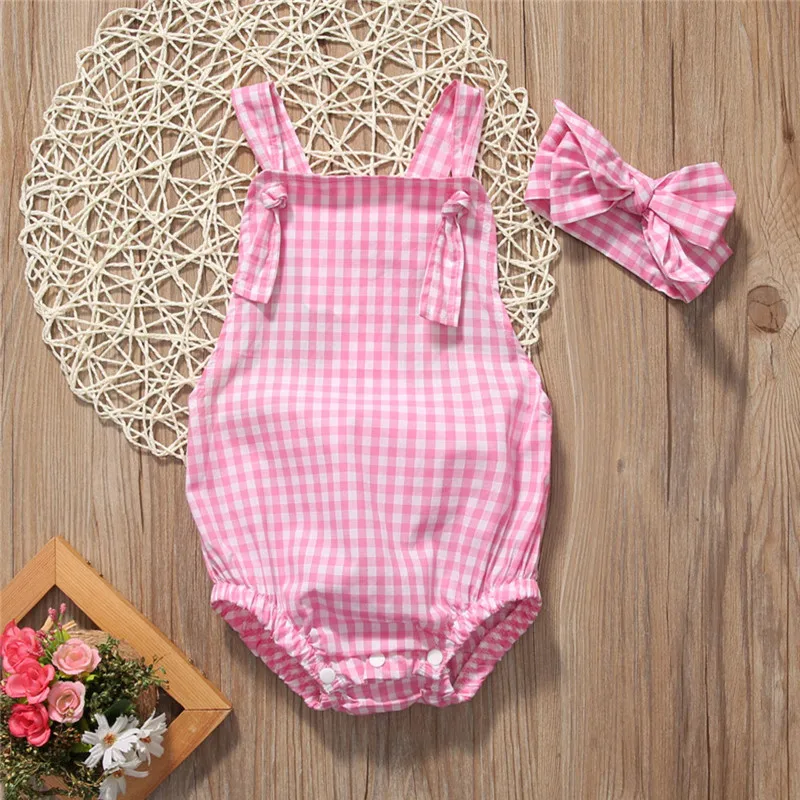Новый стиль модная одежда для новорожденных девочек клетчатое Боди без рукавов