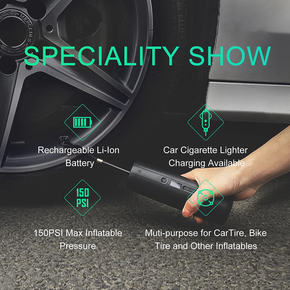 Автомобильный насос для шин электрический с давлением воздуха 150psi аккумулятором