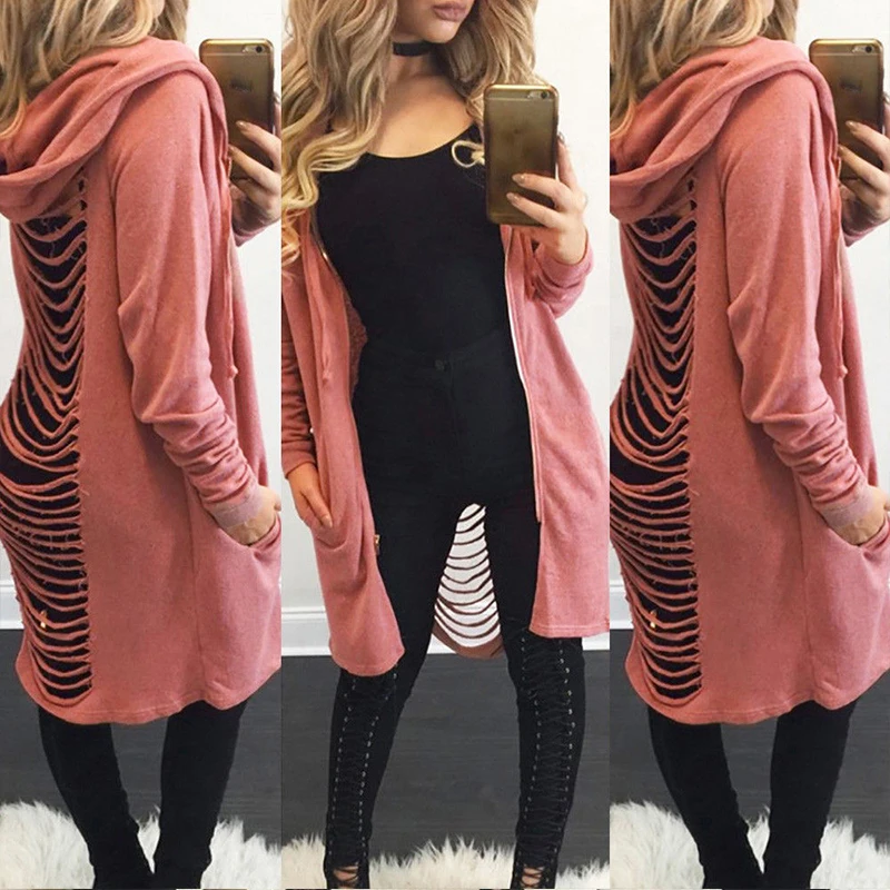 Женский свитер с капюшоном длинный Повседневный ажурный капюшоном|long womens coat|long