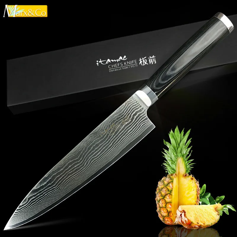 

Нож шеф-повара из дамасской стали, 8 дюймов, профессиональный японский кухонный нож сантоку VG10, 67 слоев, нержавеющая сталь, ручка Микарта