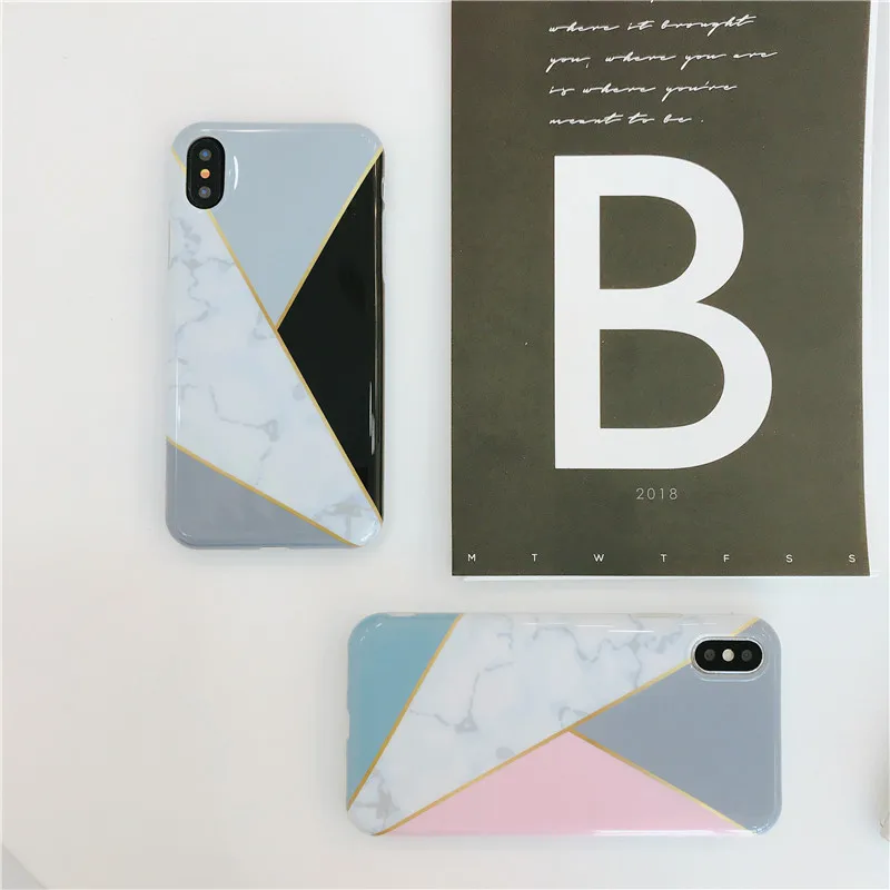 Boucho Funny Geometry Splice Pattern Case For iphone X 6S 6 7 8 Plus Classic Marble Painted Phone Cases Cover |