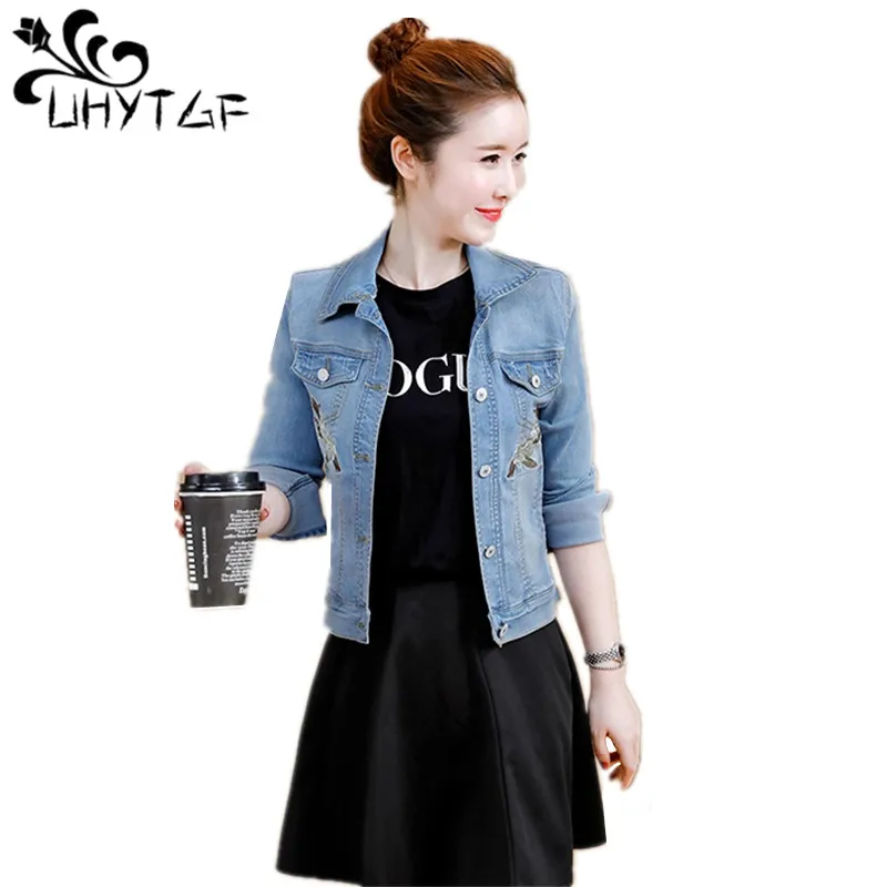 

UHYTGF Spring Jeans Jacket Light Blue Bomber Short Denim Tops Thin Casual Jeans Coat Long Sleeve 2XL Outwear Jacket Coats X221