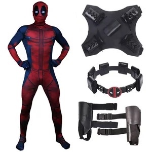New Deadpool 2 Costume Adult Man Spandex Lycra Zentai Bodysuit Jumpsuits Halloween Cosplay Suit Belt in India