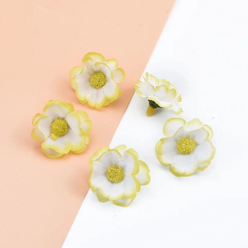 yellow 30 шт. Разноцветные Милые шелковые головы вишни поддельные ромашки Рождество Свадьба домашний декор аксессуары diy подарки коробка искусственные цветы - Цвет: yellow