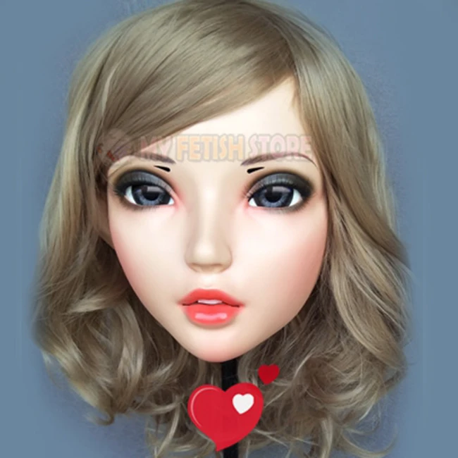 

(Fu-03)Female Sweet Girl Resin Half Head Kigurumi BJD Eyes Crossdress Cosplay Japanese Anime Role Lolita Mask With Eyes And Wig