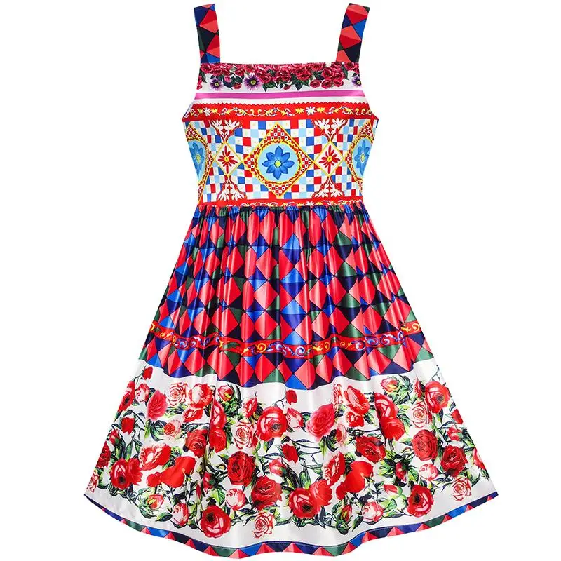 Sunny Fashion платья для девочек Сбор винограда Цветок Поместиться и клеш день