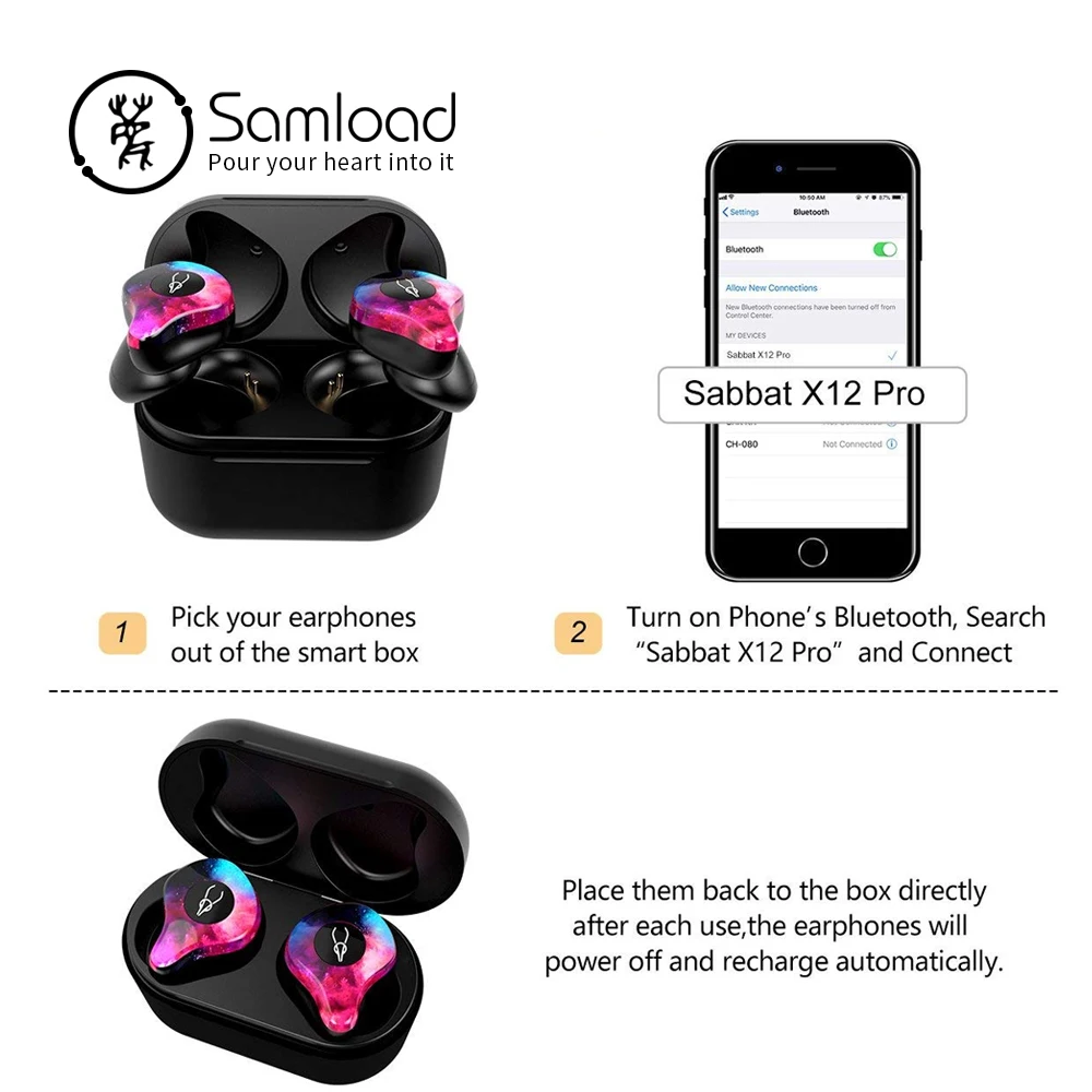 Samload X12P Bluetooth 5,0 наушники 6D HIFI звук беспроводные наушники-вкладыши полу-в-ухо наушники с зарядным устройством для большинства смартфонов